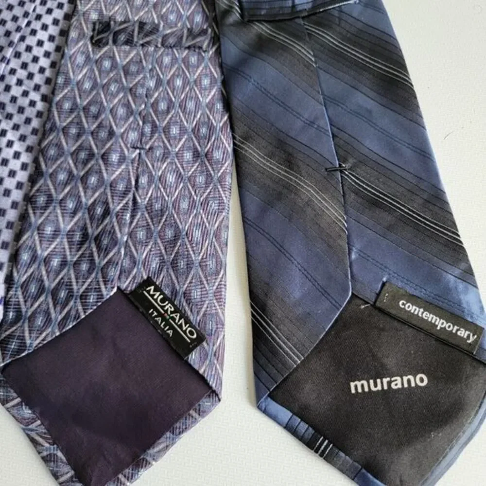 4 Murano Italia 100% Silk Bold Geometric Striped Neck Ties 60x4 Blue‎ Purple